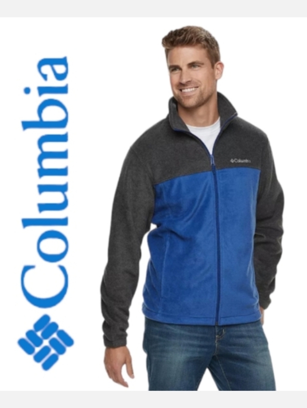 COLUMBIA Fleece Jacket FLATTOP RIDGE Full Zip Blue/Gray M Cabincore